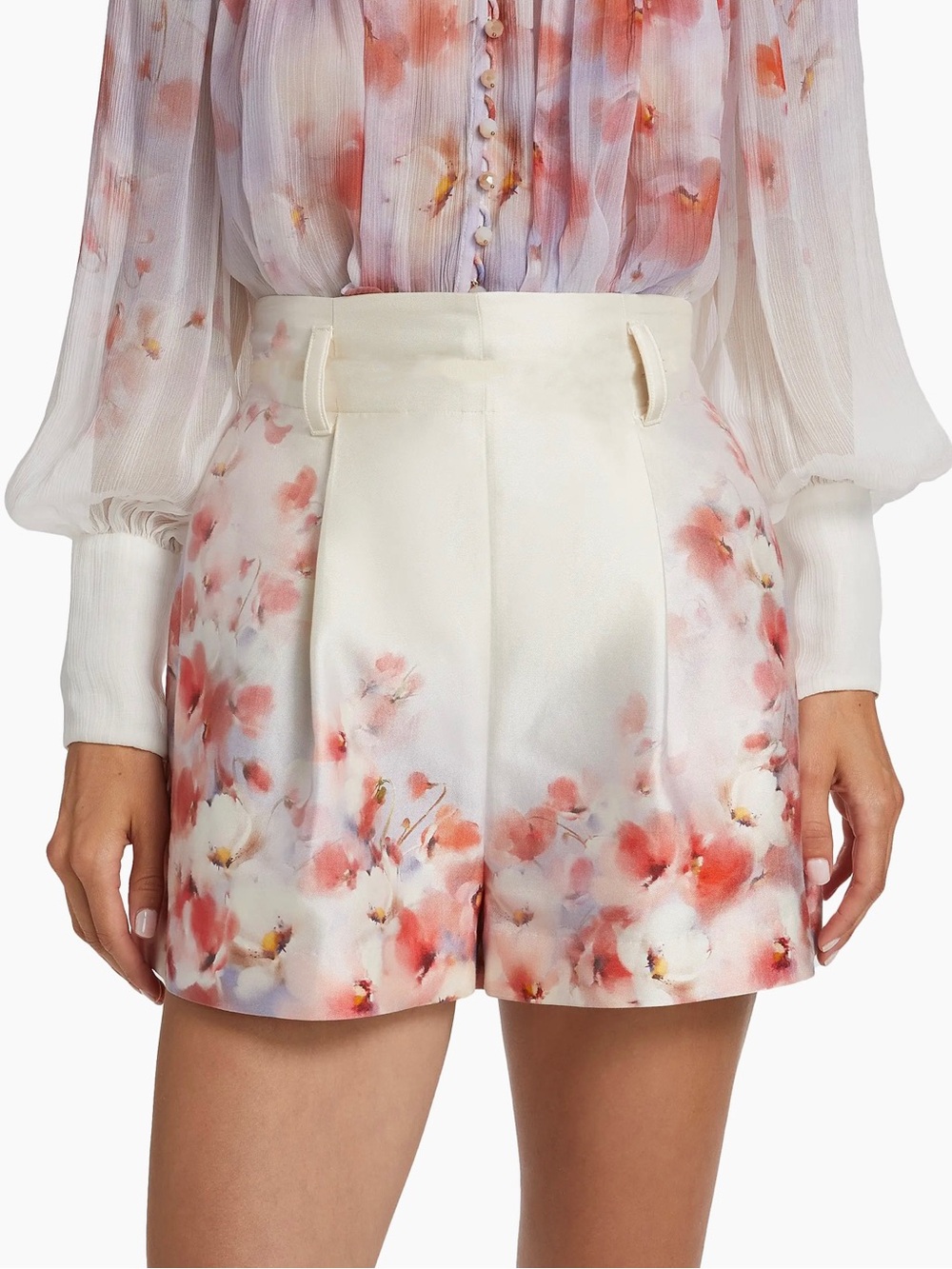 Zimmermann Cream Floral Printed High-Waist Shorts